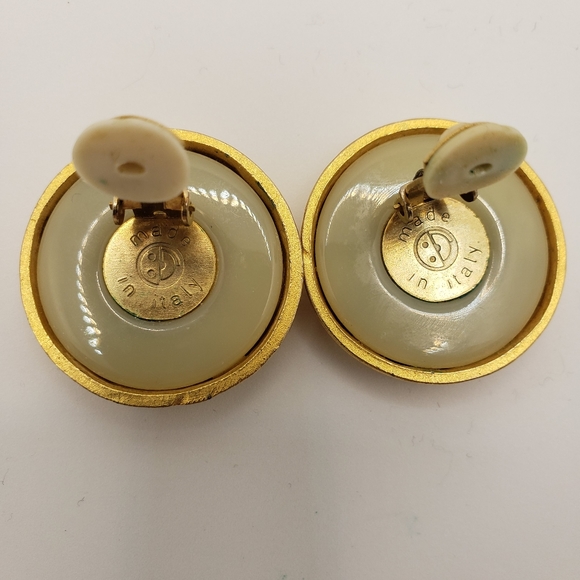 Vintage Italian SnakePrint Lizard Reptile Gold Tone Clip Earrings 80s 90s - Picture 3 of 5